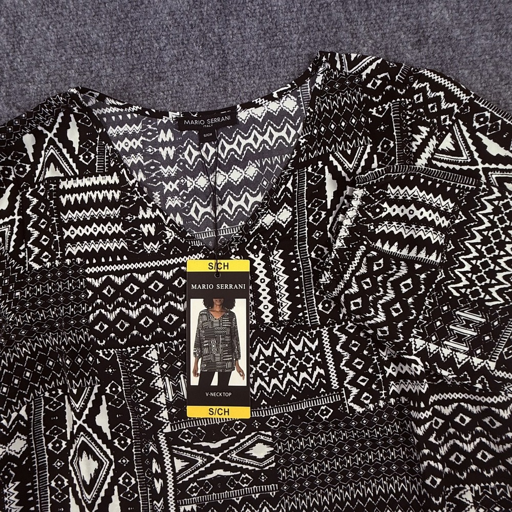 Mario Serrani V‎ Neck Top Womens Small Geometric Aztec Patchwork Shirt Blouse